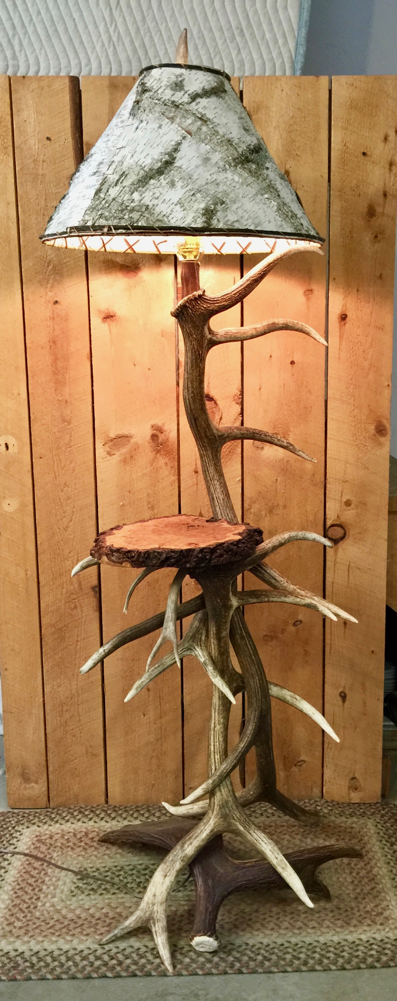 Real Elk Antler Floor Lamp with Shelf - Mad River Antler