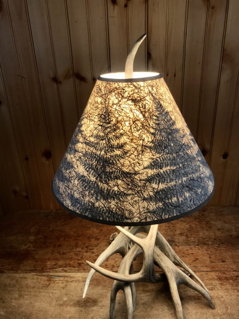 Real Deer Antler Table Lamp with Botanical Shade Mad River Antler