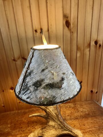 Real Moose Antler Table Lamp with White Birch Shade - Mad River Antler