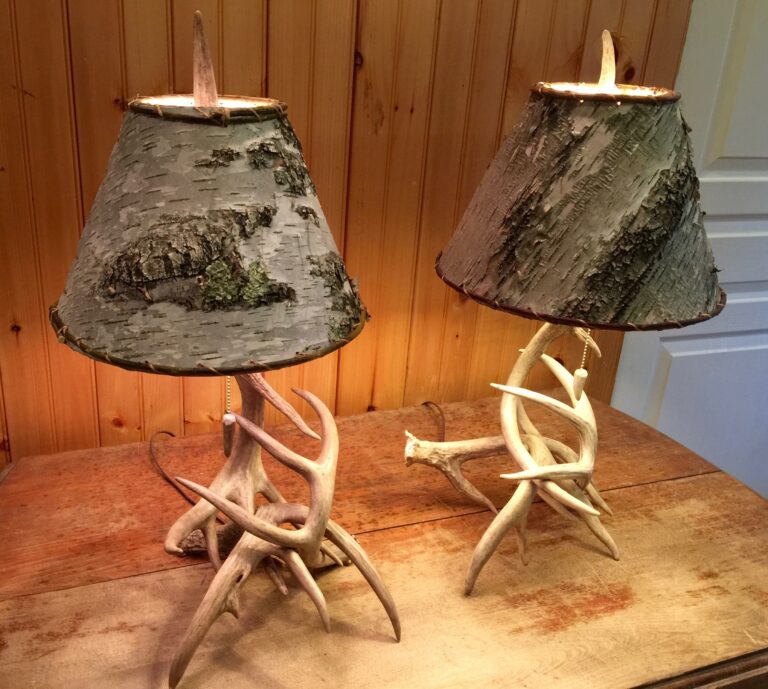 Real Mule Deer Antler Table Lamp with Real Birch Bark Lamp Shade - Mad ...