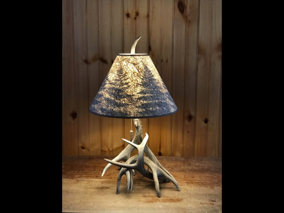 Real Deer Antler Table Lamp with Botanical Shade
